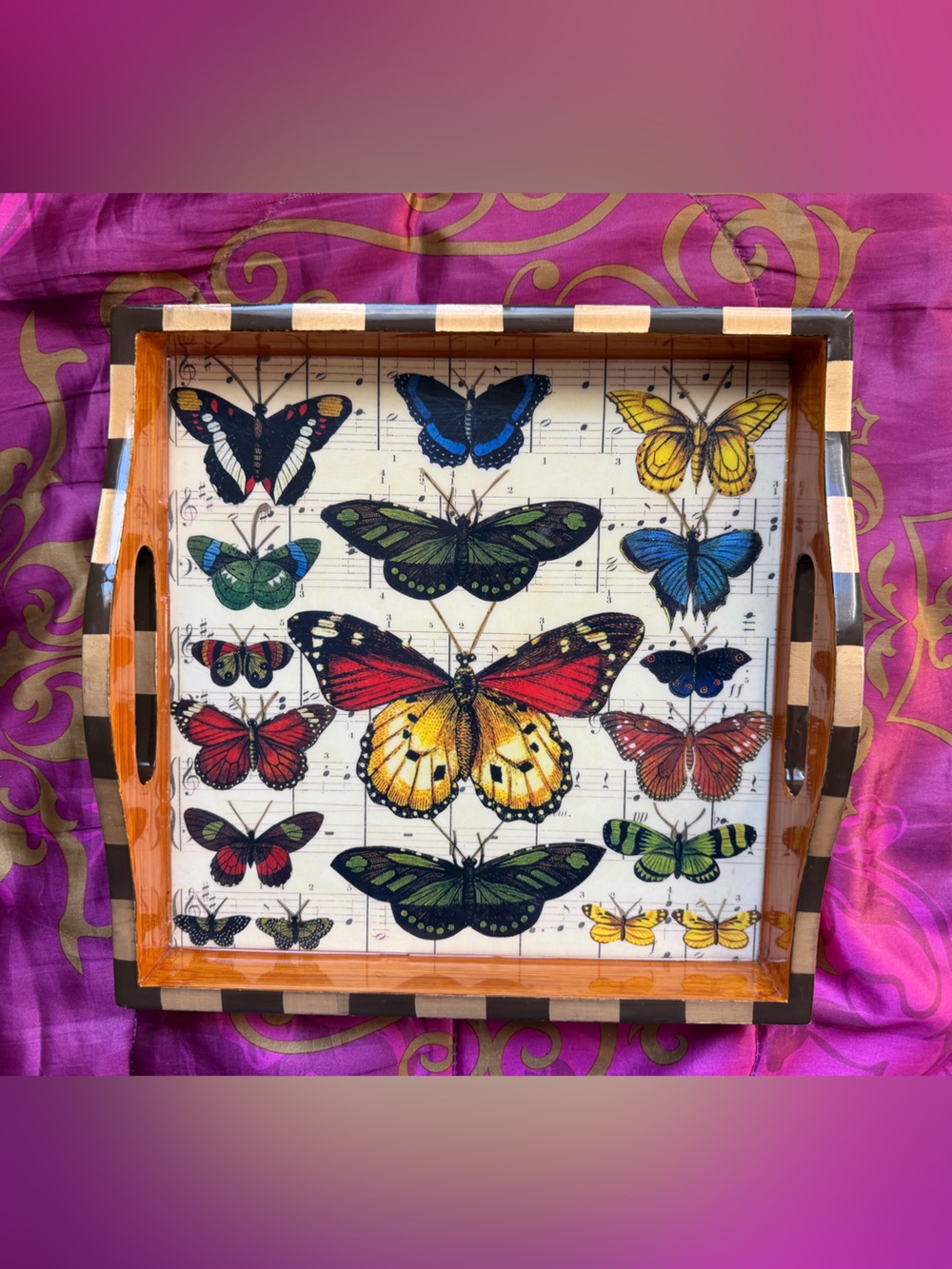 rare vintage annie modica decoupage wood serving tray flutter butterfly